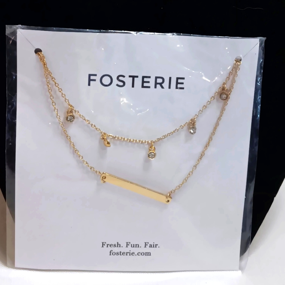 NEW FOSTERIE DOUBLE NECKLACE GOLDTONE CHRISTMAS STOCKING STUFFER